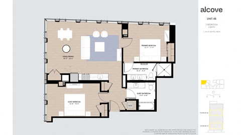 Floor plan for 2 beds, 2 baths, 1143 sqft